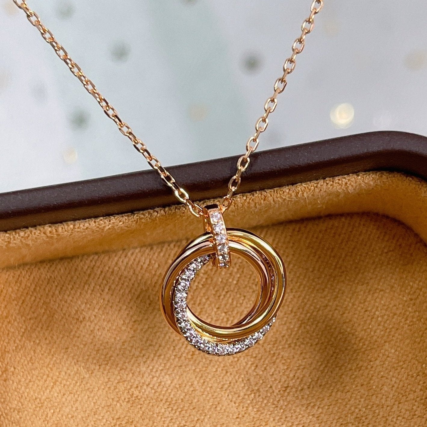 [Eterna Jewels]TRINITY NECKLACE SILVER GOLD PINK GOLD DIAMONDS