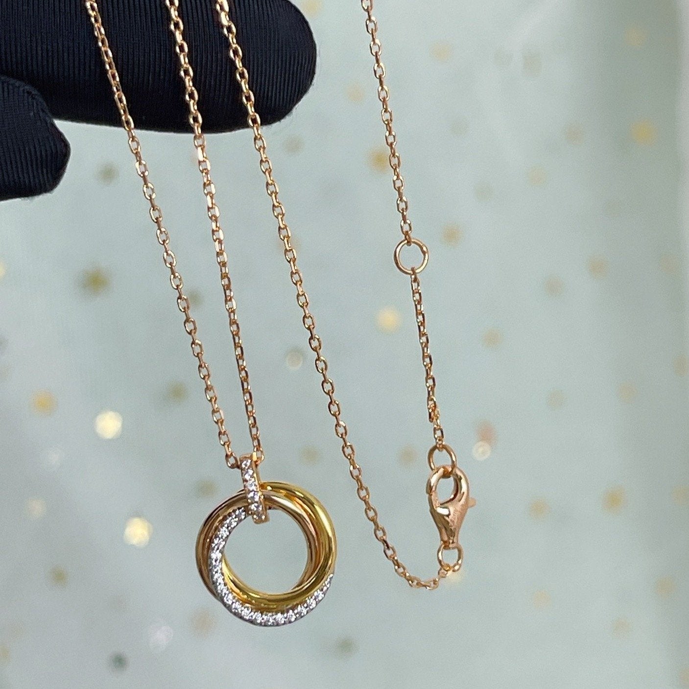 [Eterna Jewels]TRINITY NECKLACE SILVER GOLD PINK GOLD DIAMONDS