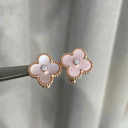 [Eterna Jewels]CLOVER MEDIUM 1 MOTIFS  PINK MOP DIAMOND EARRINGS