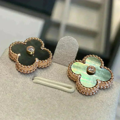 [Eterna Jewels]CLOVER MEDIUM 1 MOTIFS GRAY MOP  DIAMOND EARRINGS