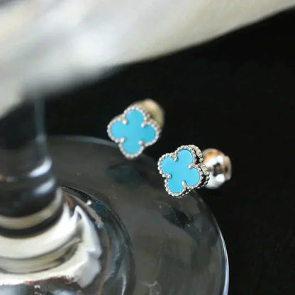 [Eterna Jewels]CLOVER MINI 9.5MM ONYX STUD EARRINGS SILVER
