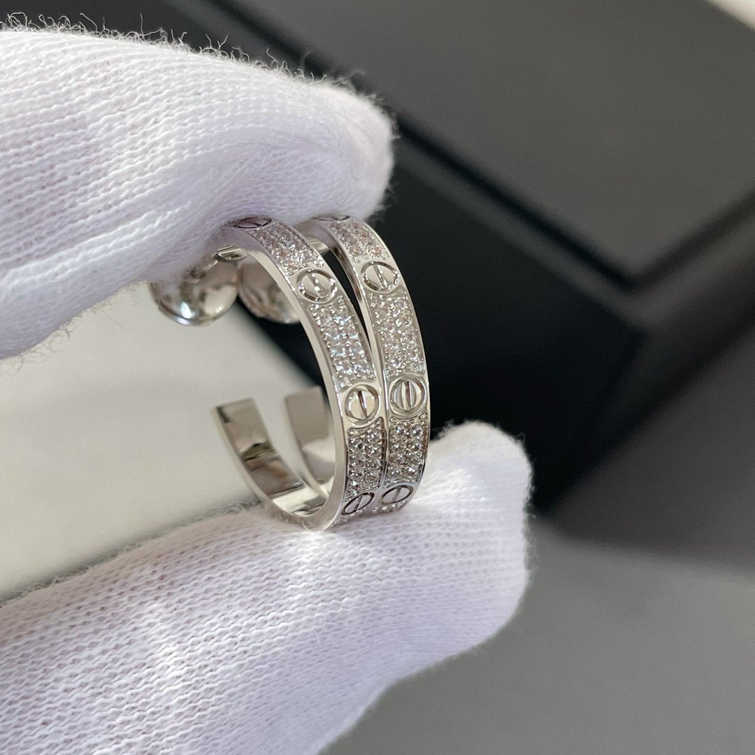 [Eterna Jewels]LOVE DIAMOND SILVER HOOP EARRINGS