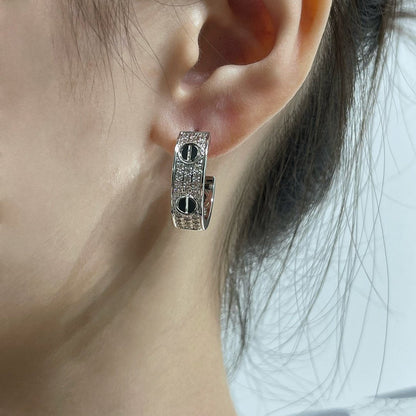 [Eterna Jewels]LOVE CERAMIC DIAMOND PAVED SILVER EARRINGS