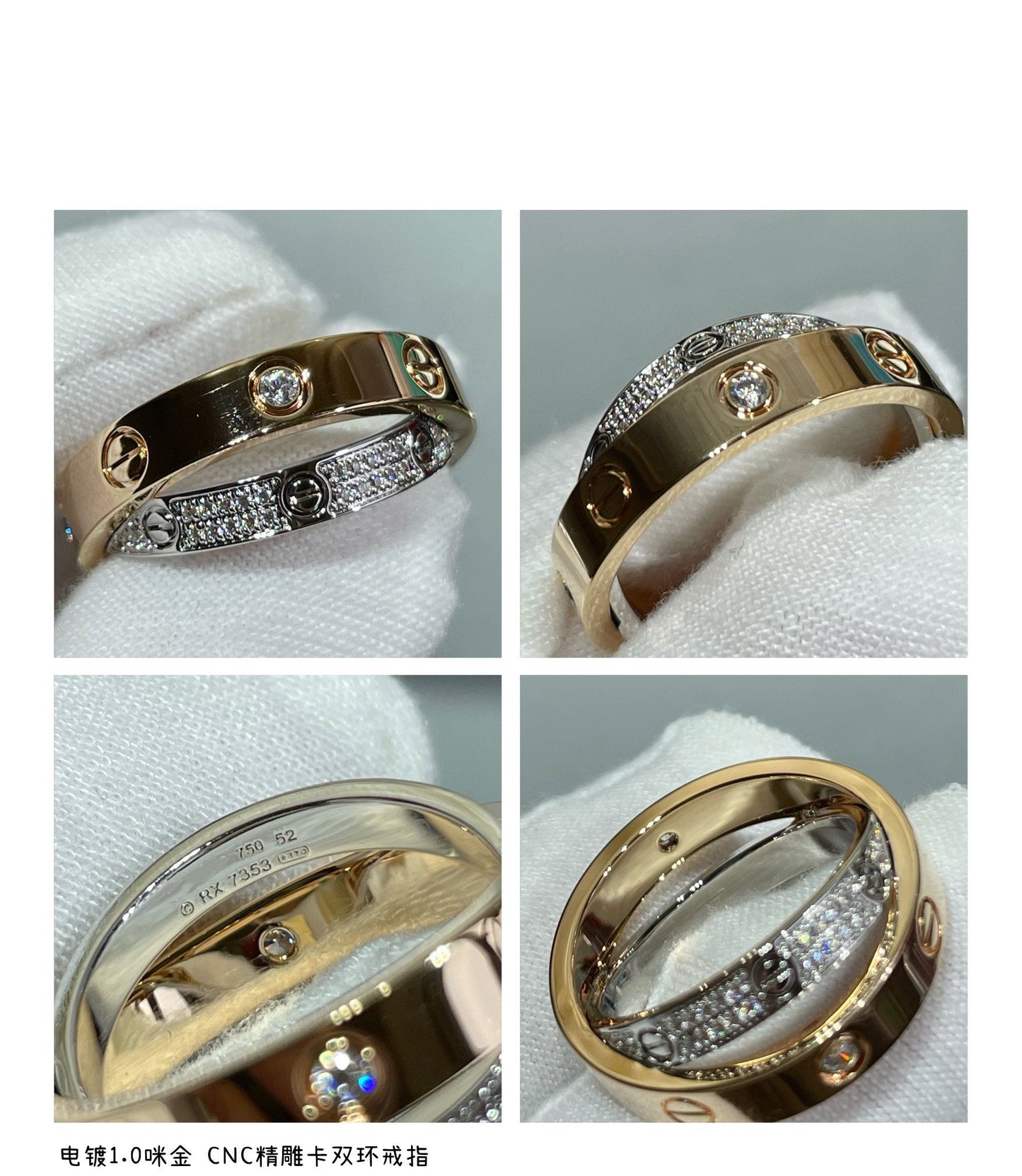 [Eterna Jewels]LOVE PINK GOLD SILVER DIAMOND DOUBLE RING