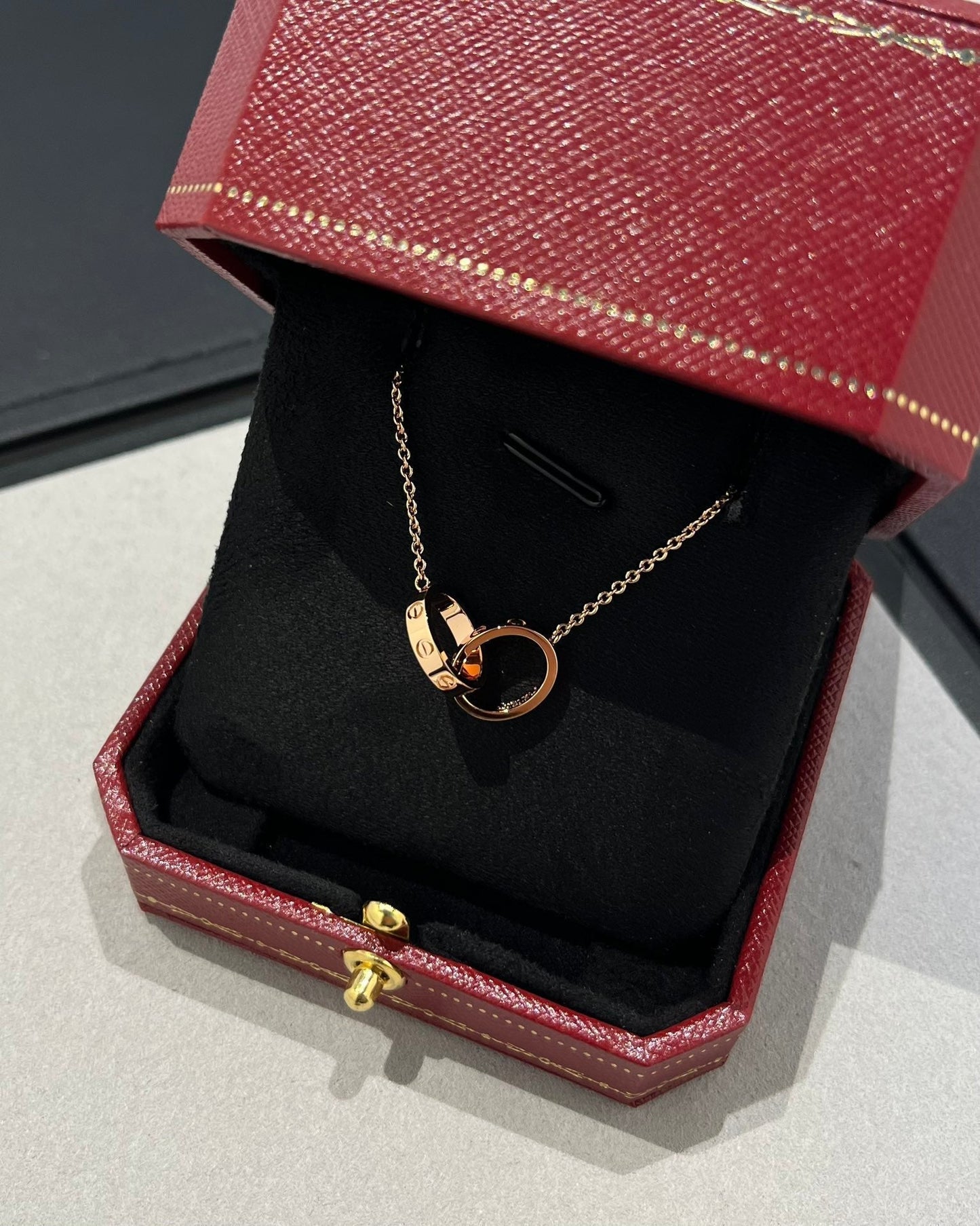 [Eterna Jewels]LOVE NECKLACE DOUBLE RING PINK GOLD