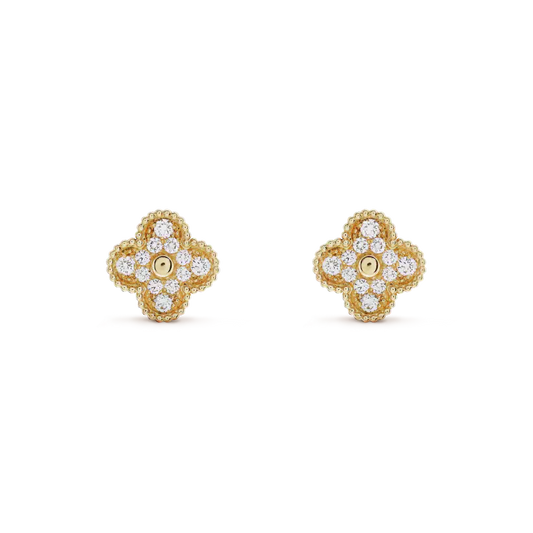 [Eterna Jewels]CLOVER MEDIUM 1 MOTIFS FUll DIAMOND EARRINGS