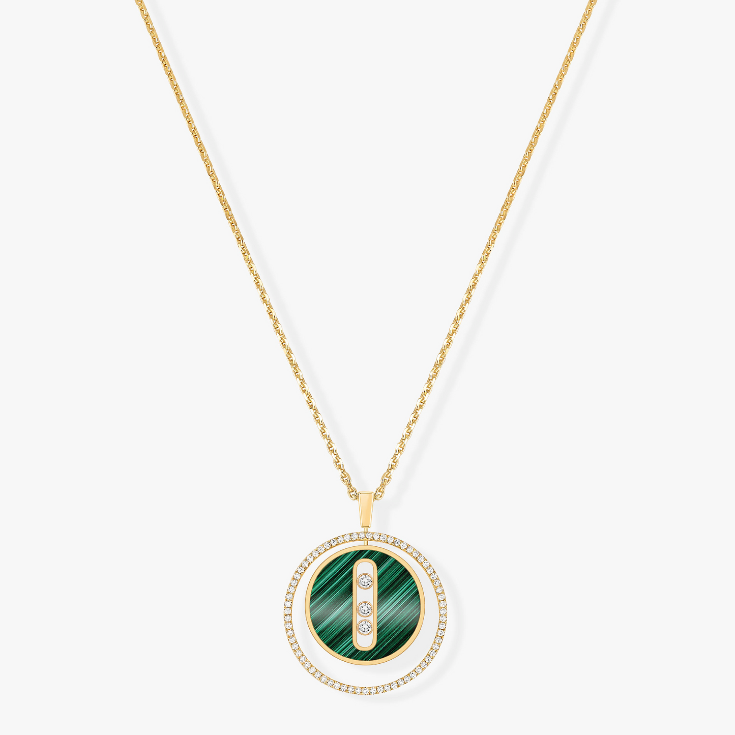 [Eterna Jewels]LUCKY MOVE 3 DIAMOND MALACHITE GOLD DIAMOND NECKLACE