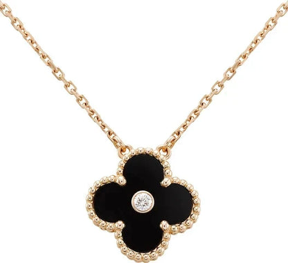 [Eterna Jewels]CLOVER 15MM DIAMOND ONYX NECKLACE