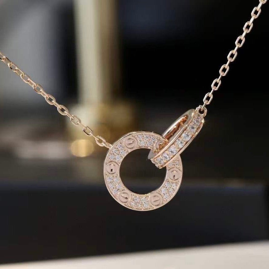 [Eterna Jewels]LOVE 7.6MM NECKLACE ROSE GOLD AND SILVER  FULL DIAMOND