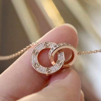 [Eterna Jewels]LOVE 7.6MM NECKLACE ROSE GOLD AND SILVER  FULL DIAMOND