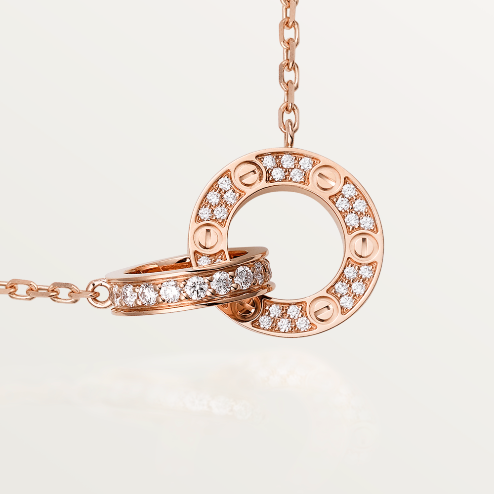 [Eterna Jewels]LOVE 7.6MM NECKLACE ROSE GOLD AND SILVER  FULL DIAMOND