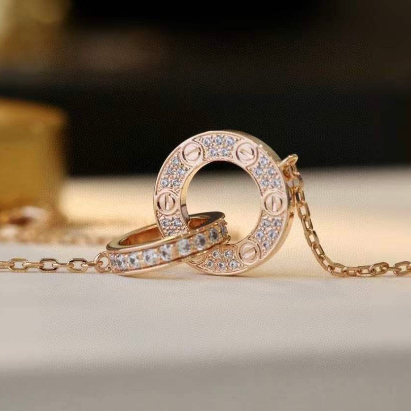 [Eterna Jewels]LOVE 7.6MM NECKLACE ROSE GOLD AND SILVER  FULL DIAMOND