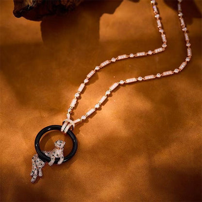 [Eterna Jewels jewelrys]NEW BLACK CIRCLE PANTHER FULL DIAMOND NECKLACE