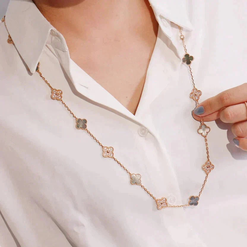 [Eterna Jewels]CLOVER 20 MOTIFS DARK MOP DIAMOND  NECKLACE
