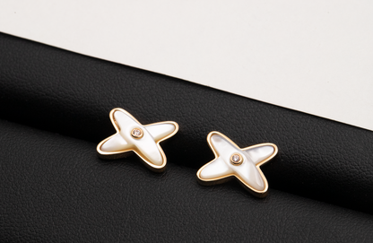 [Eterna Jewels]JEUX DE WHITE MOP ROSE GOLD DIAMOND EARRINGS