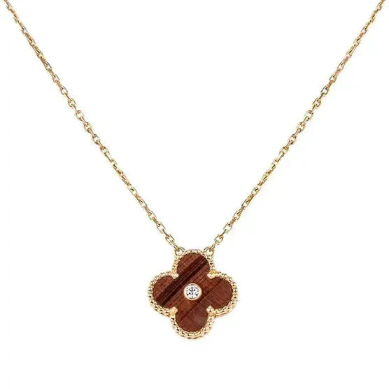 [Eterna Jewels]CLOVER 15MM DIAMOND AND YELLOW TIGER'S EYE AGATE necklace