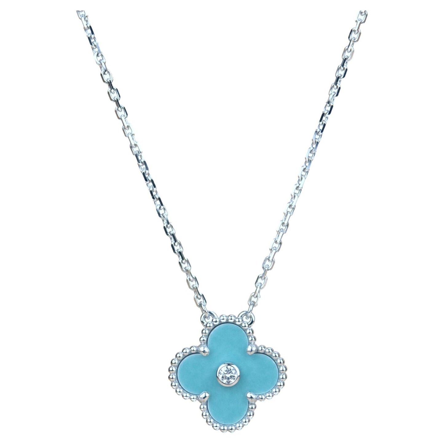 [Eterna Jewels]CLOVER 15MM DIAMOND SVRES PORCELAIN  NECKLACE SILVER