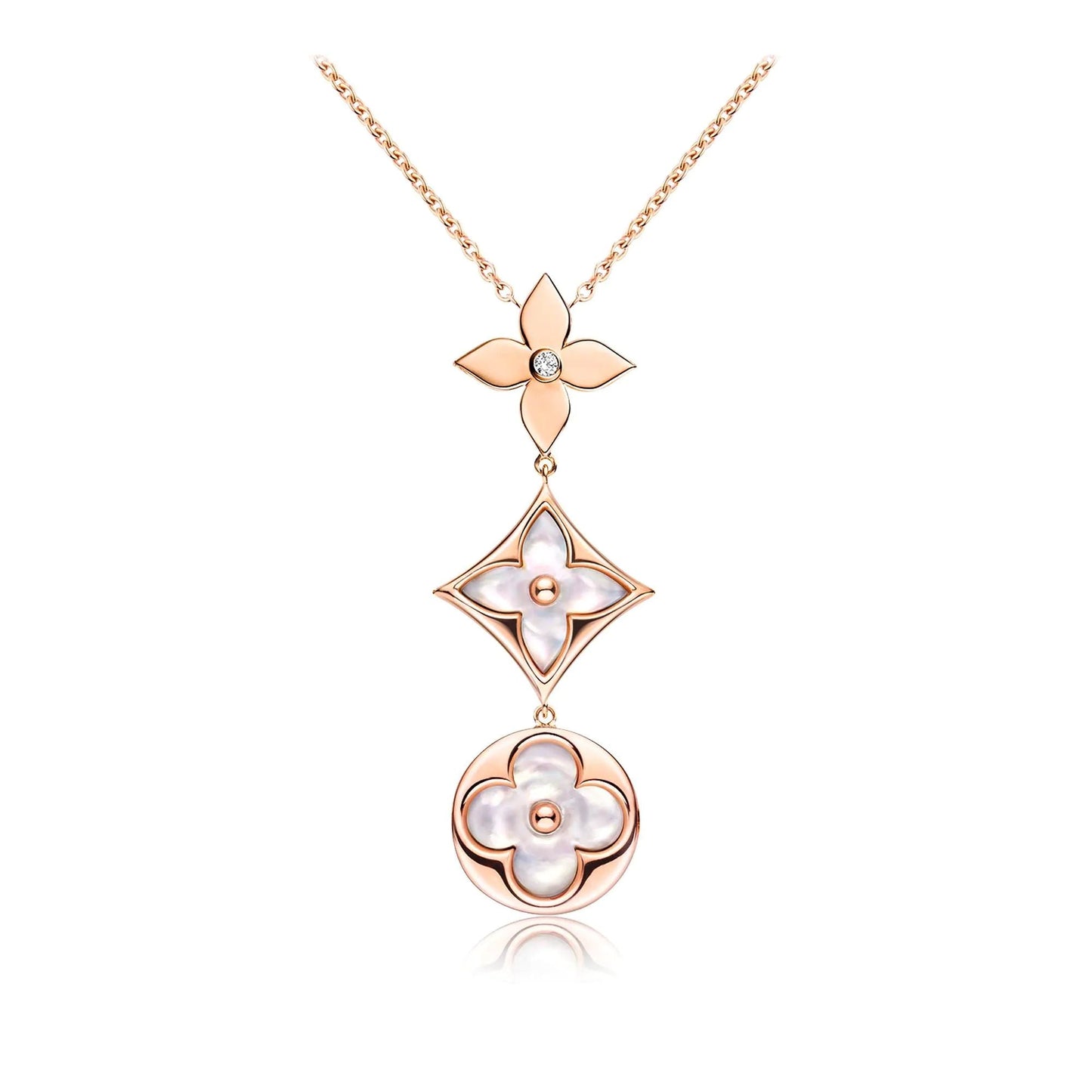 [Eterna Jewels]COLOR BLOSSOM LARIAT NECKLACE PINK GOLD WHITE MOTHER PEARL AND DIAMOND