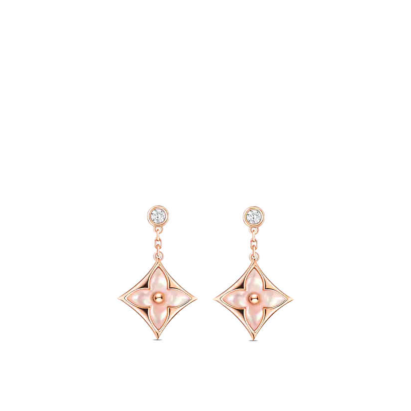 [Eterna Jewels]DOUBLE STAR PINK GOLD MOP DROP EARRINGS