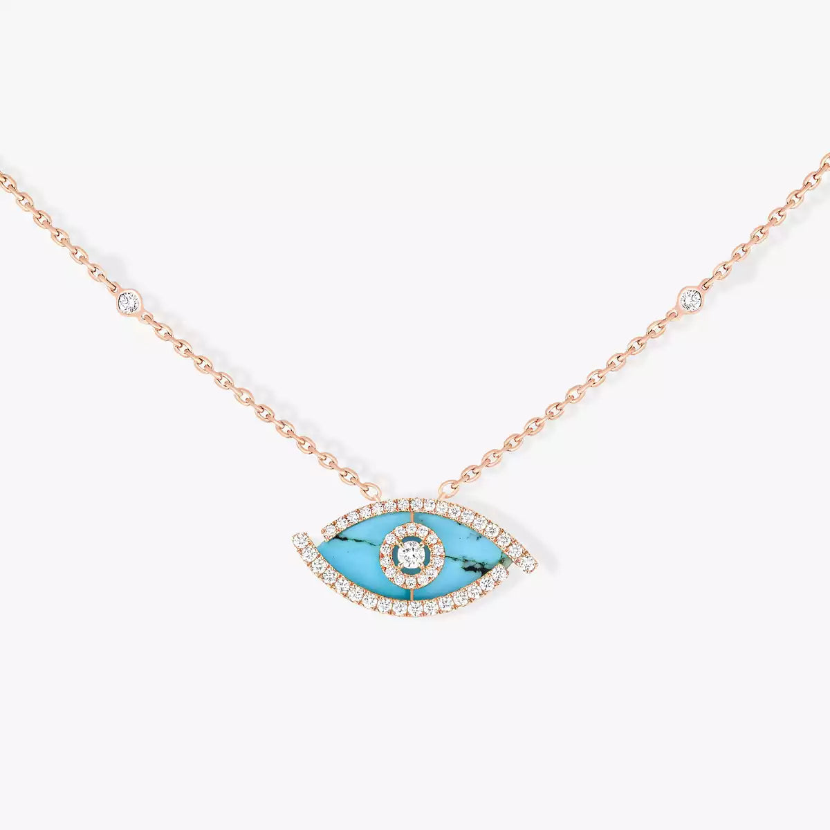 [Eterna Jewels]Lucky Eye Diamond Necklace in Rose Gold and Turquoise