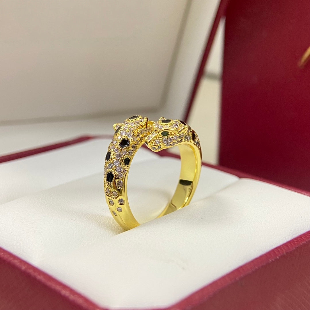 [Eterna Jewels]FULL DIAMOND DOUBLE LEOPARD HEAD RING