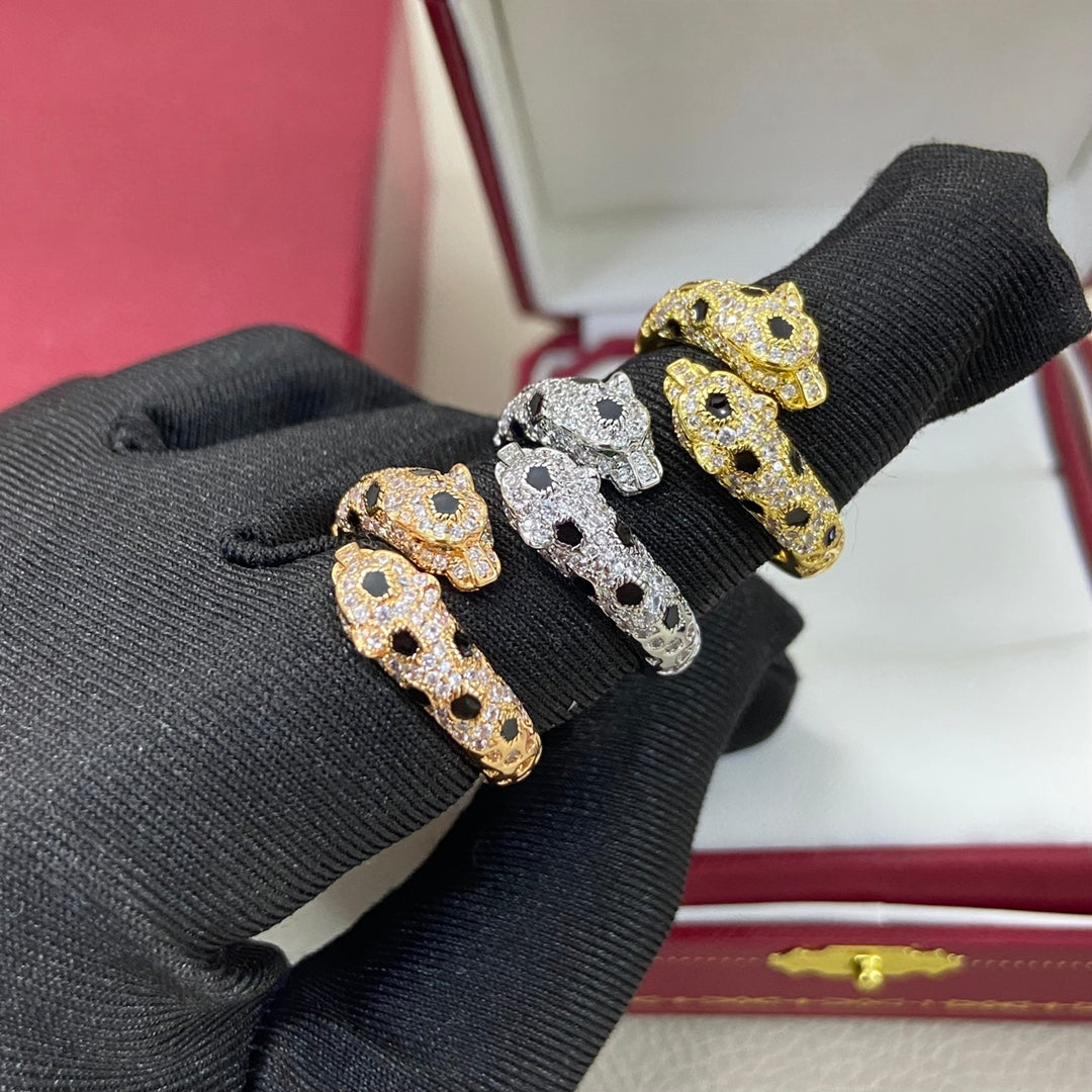 [Eterna Jewels]FULL DIAMOND DOUBLE LEOPARD HEAD RING